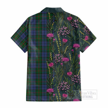 Colquhoun Family Crest Tartan Cotton Hawaiian Shirt Scottish Thistle Flower Pattern Half Style