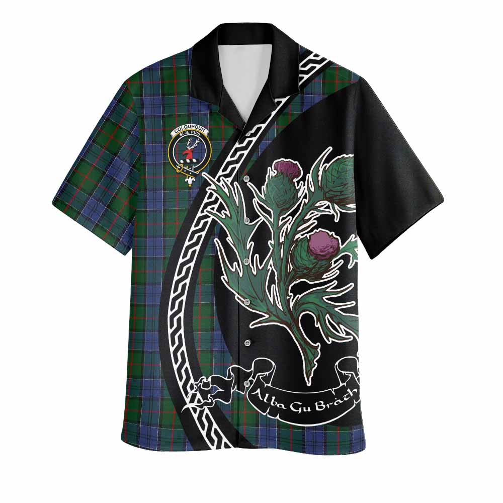 Colquhoun Family Crest Tartan Hawaiian Shirt Alba Thistle Inspired - Tartan Vibes Clothing