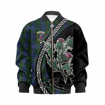 Colquhoun Family Crest Tartan Kid Bomber Jacket Alba Thistle Inspired