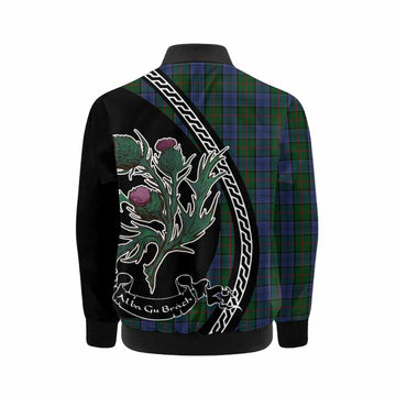 Colquhoun Family Crest Tartan Kid Bomber Jacket Alba Thistle Inspired