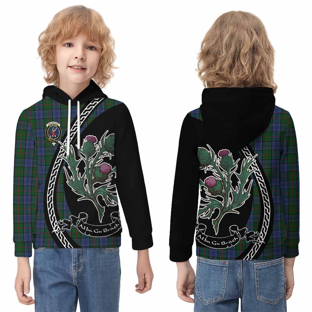 Colquhoun Family Crest Tartan Kid Hoodie Alba Thistle Inspired - Tartan Vibes Clothing