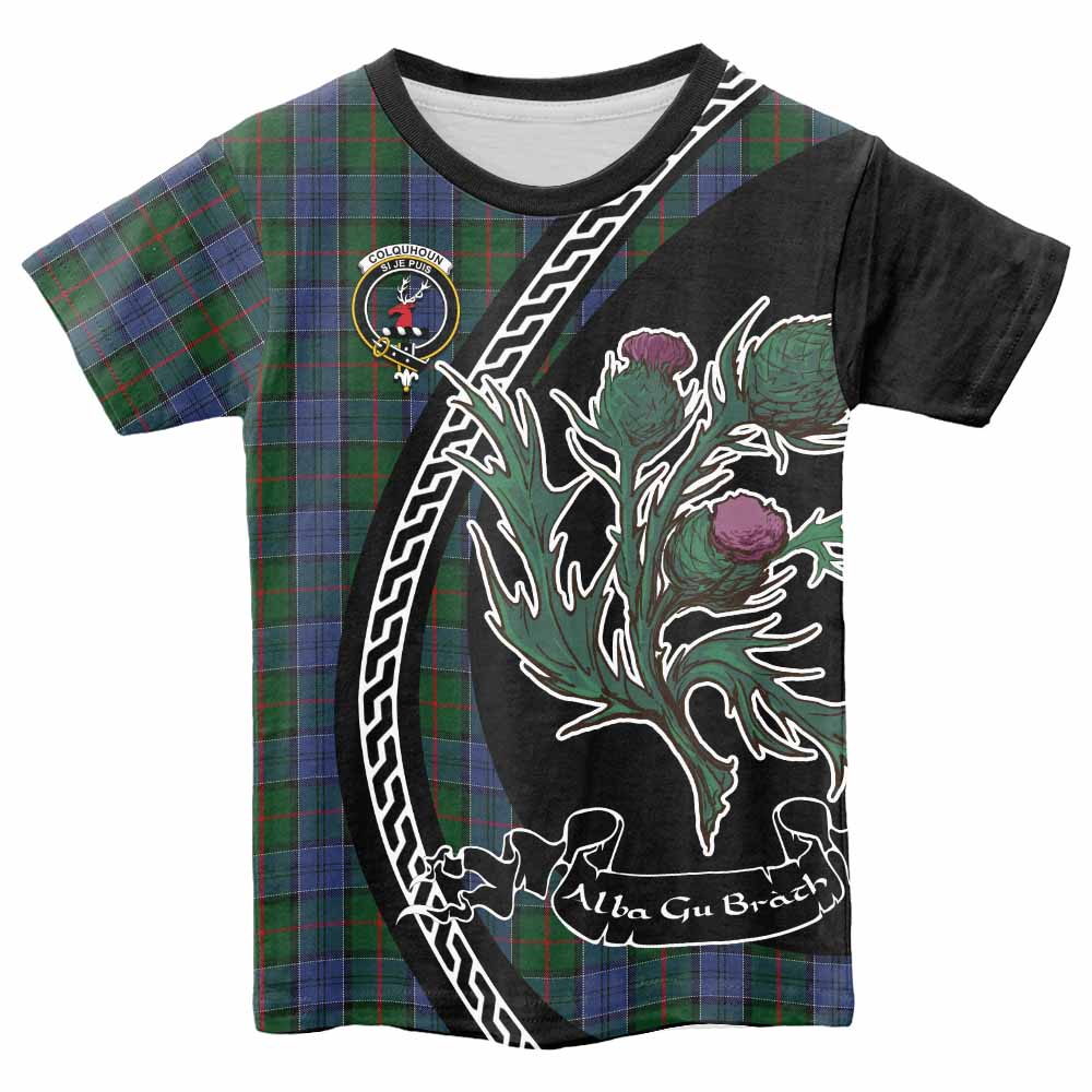 Colquhoun Family Crest Tartan Kid T-shirt Alba Thistle Inspired - Tartan Vibes Clothing