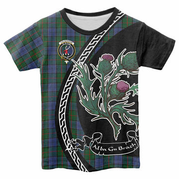 Colquhoun Family Crest Tartan Kid T-shirt Alba Thistle Inspired