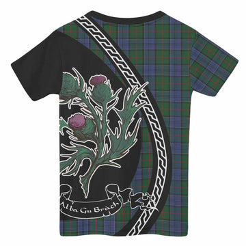 Colquhoun Family Crest Tartan Kid T-shirt Alba Thistle Inspired