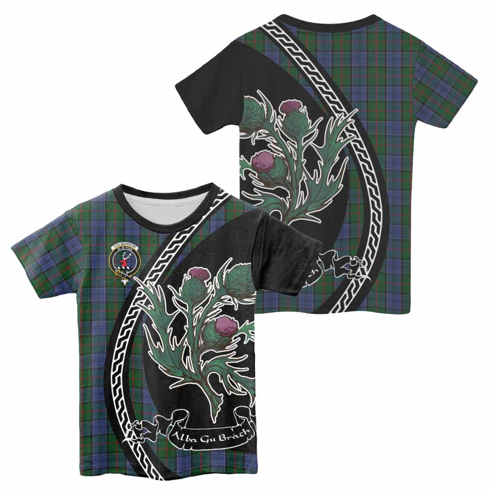 Colquhoun Family Crest Tartan Kid T-shirt Alba Thistle Inspired - Tartan Vibes Clothing