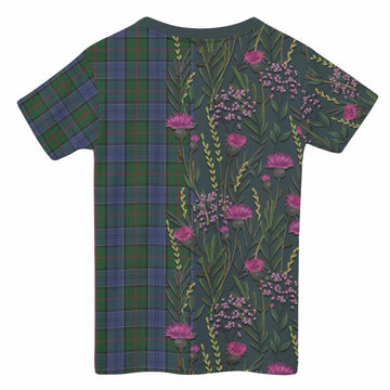 Colquhoun Family Crest Tartan Kid T-shirt Scottish Thistle Flower Pattern Half Style