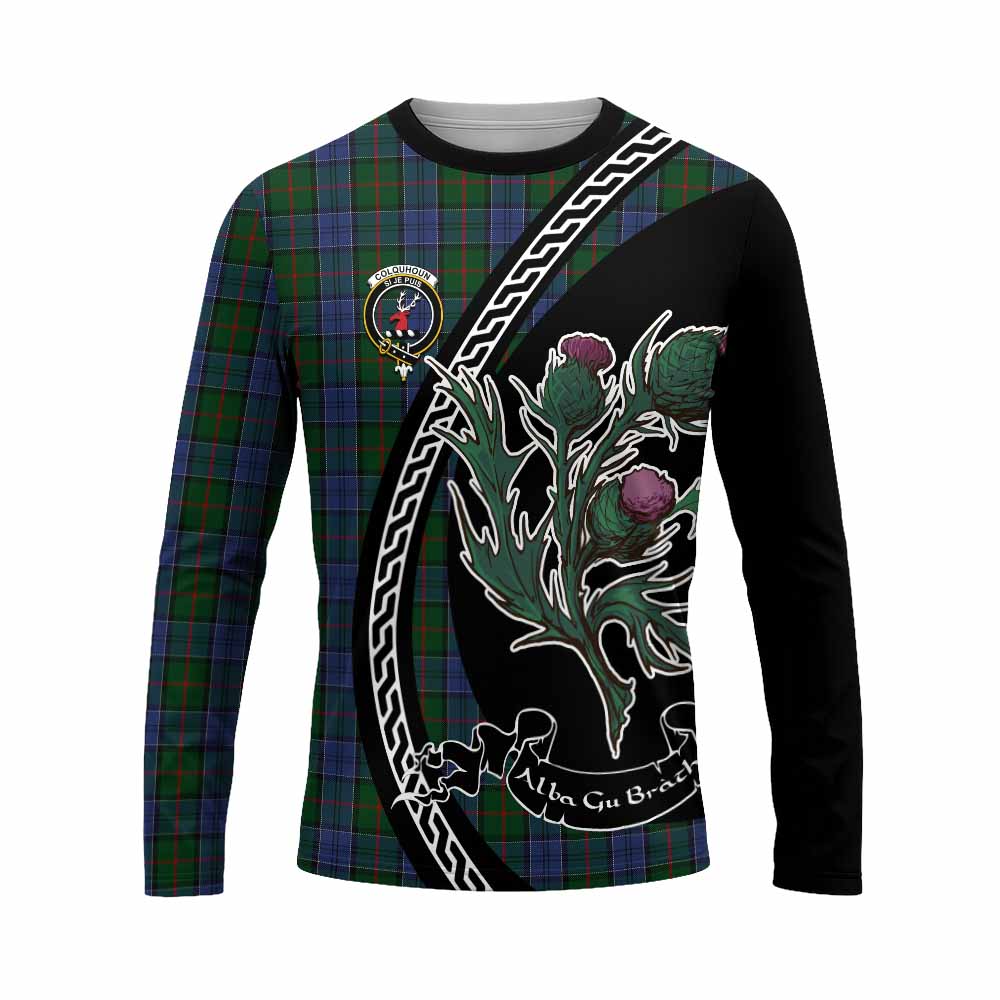 Colquhoun Family Crest Tartan Long Sleeve T-Shirt Alba Thistle Inspired - Tartan Vibes Clothing