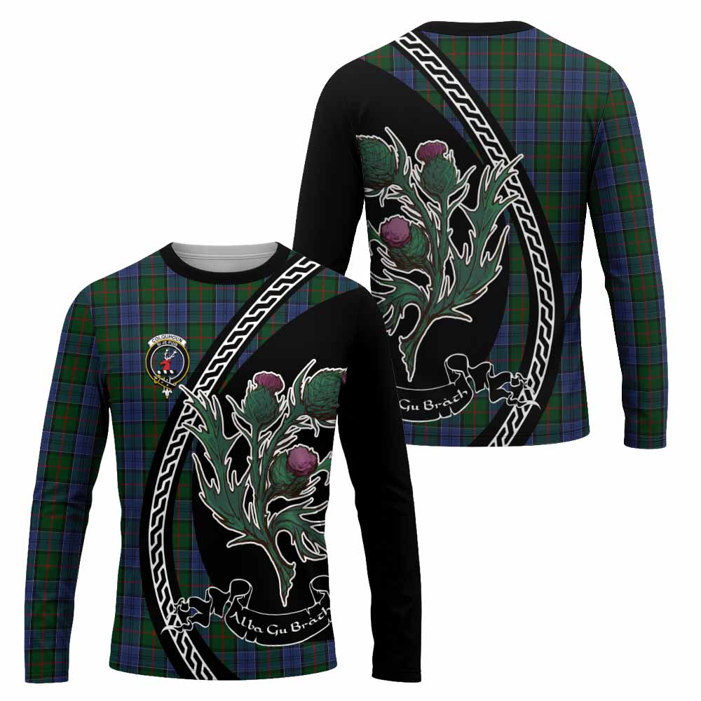 Colquhoun Family Crest Tartan Long Sleeve T-Shirt Alba Thistle Inspired - Tartan Vibes Clothing