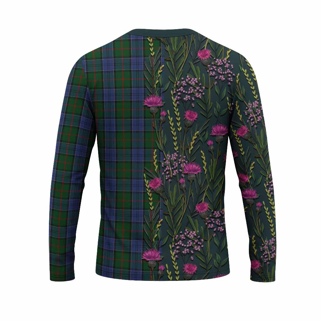 Colquhoun Family Crest Tartan Long Sleeve T-Shirt Scottish Thistle Flower Pattern Half Style - Tartan Vibes Clothing