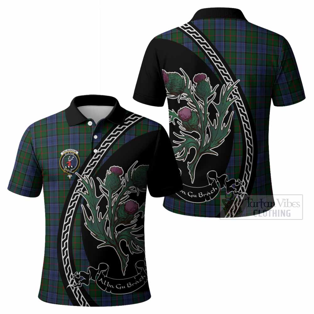Colquhoun Family Crest Tartan Polo Shirt Alba Thistle Inspired - Tartan Vibes Clothing