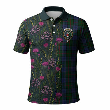 Colquhoun Family Crest Tartan Polo Shirt Scottish Thistle Flower Pattern Half Style