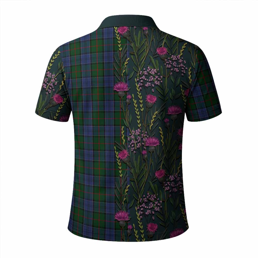 Colquhoun Family Crest Tartan Polo Shirt Scottish Thistle Flower Pattern Half Style - Tartan Vibes Clothing