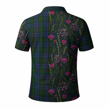 Colquhoun Family Crest Tartan Polo Shirt Scottish Thistle Flower Pattern Half Style