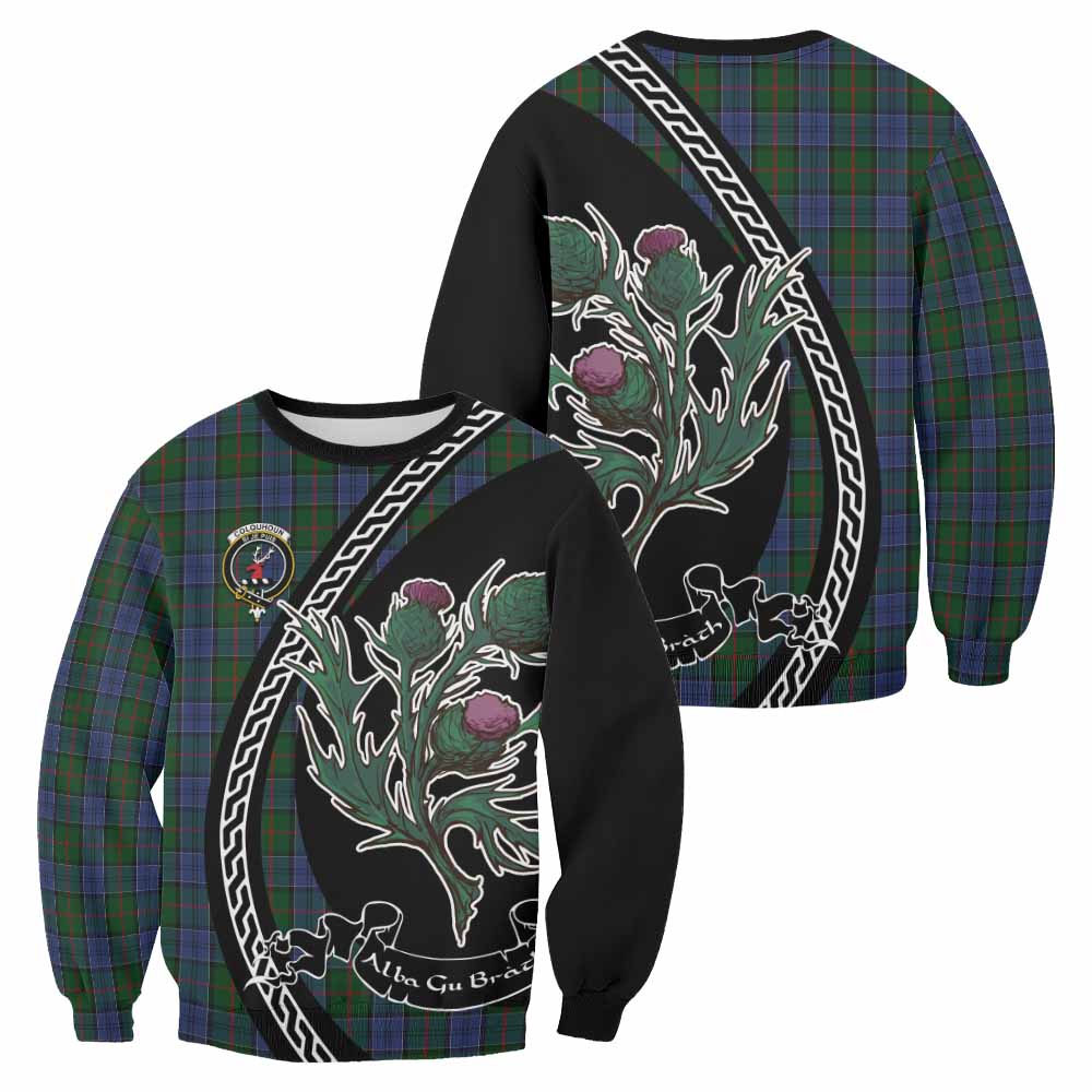 Colquhoun Family Crest Tartan Sweatshirt Alba Thistle Inspired - Tartan Vibes Clothing