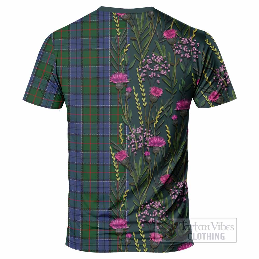 Colquhoun Family Crest Tartan T-Shirt Scottish Thistle Flower Pattern Half Style - Tartan Vibes Clothing