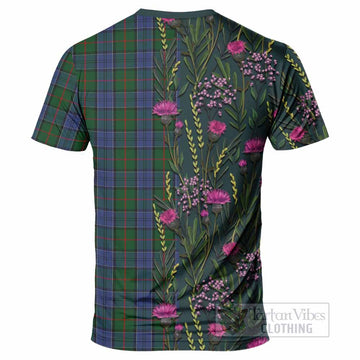 Colquhoun Family Crest Tartan T-Shirt Scottish Thistle Flower Pattern Half Style - Tartan Vibes Clothing
