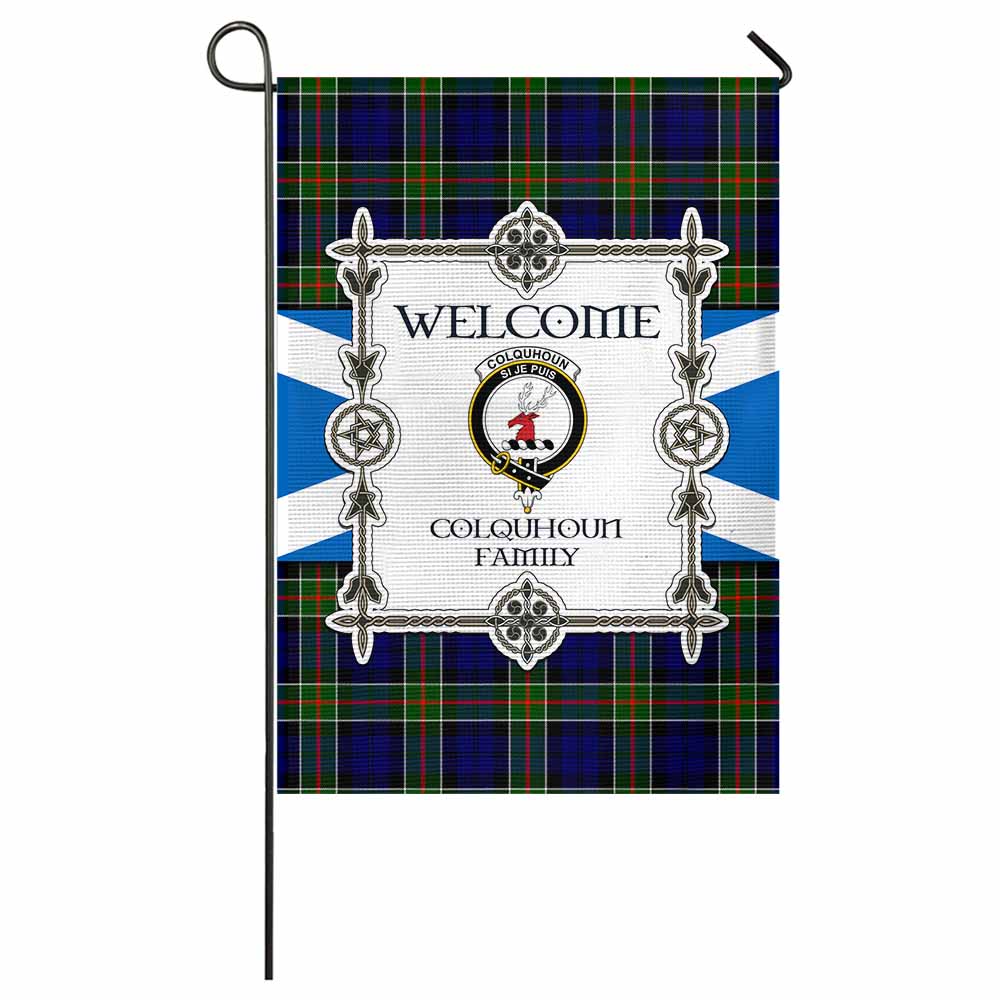 Colquhoun Family Crest Tartan Welcome Garden Flag Saltire Harmony Style - Tartan Vibes Clothing