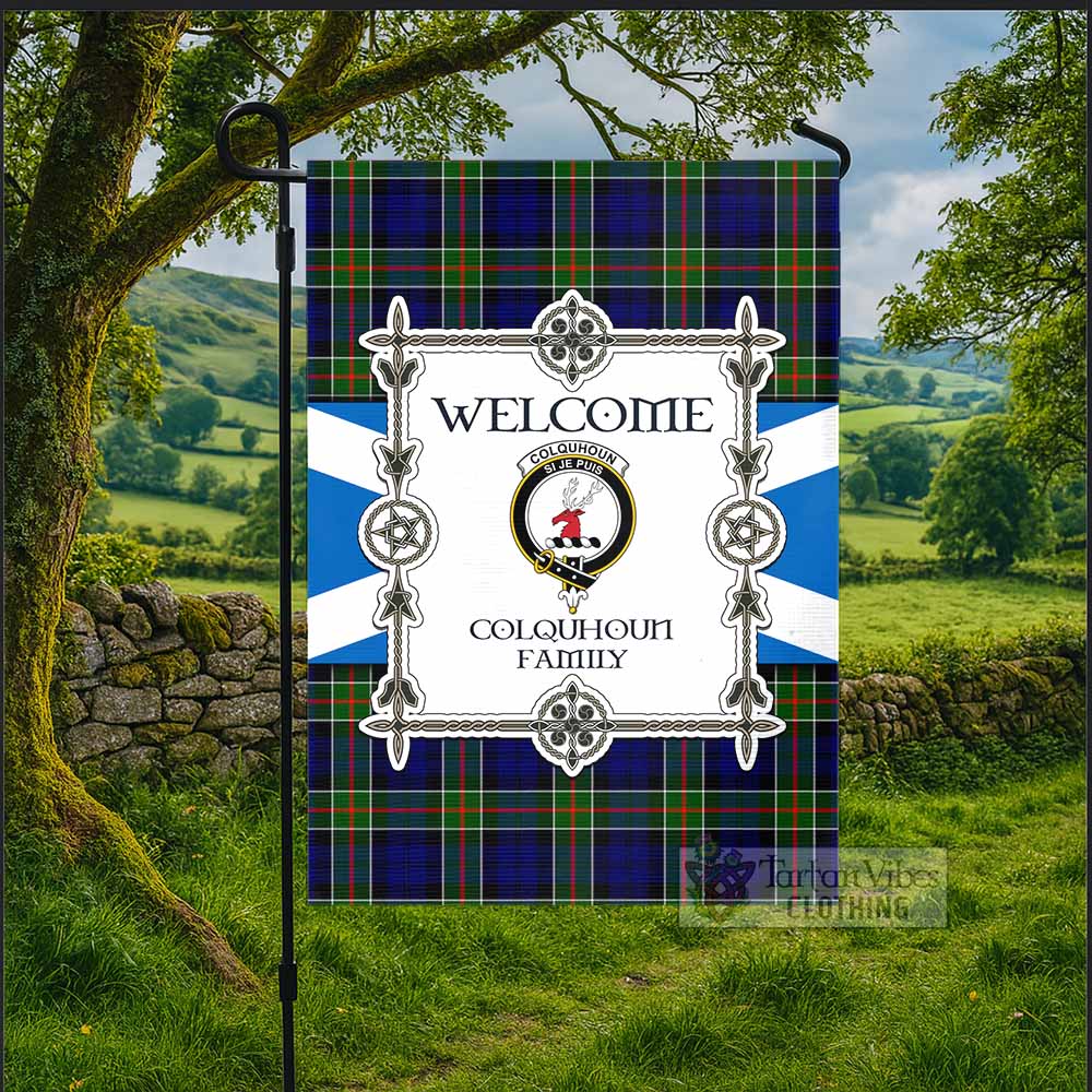 Colquhoun Family Crest Tartan Welcome Garden Flag Saltire Harmony Style - Tartan Vibes Clothing