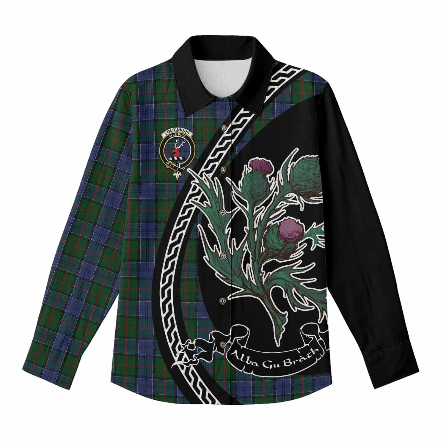 Colquhoun Family Crest Tartan Women Casual Shirt Alba Thistle Inspired - Tartan Vibes Clothing