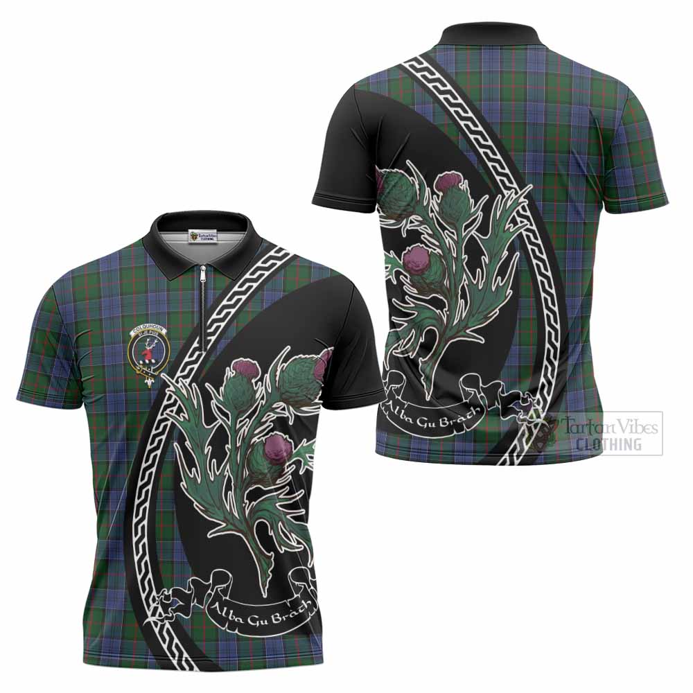 Colquhoun Family Crest Tartan Zipper Polo Shirt Alba Thistle Inspired - Tartan Vibes Clothing