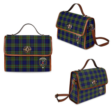 colquhoun-modern-tartan-leather-strap-waterproof-canvas-bag-with-family-crest