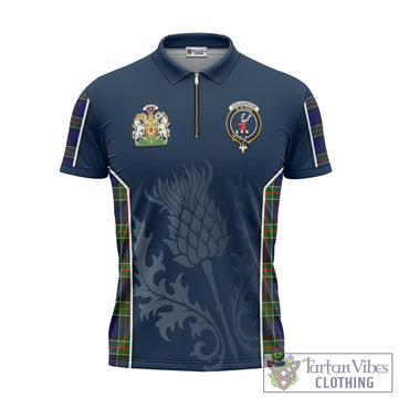 Colquhoun Modern Tartan Zipper Polo Shirt with Family Crest and Scottish Thistle Vibes Sport Style