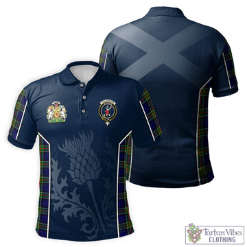 Colquhoun Modern Tartan Men's Polo Shirt with Family Crest and Scottish Thistle Vibes Sport Style