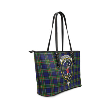 Colquhoun Modern Tartan Leather Tote Bag with Family Crest