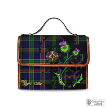 Colquhoun Modern Tartan Waterproof Canvas Bag with Scotland Map and Thistle Celtic Accents