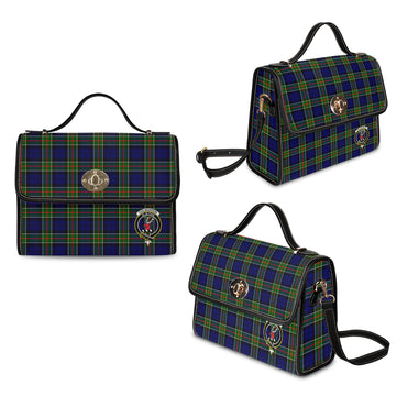 colquhoun-modern-tartan-leather-strap-waterproof-canvas-bag-with-family-crest