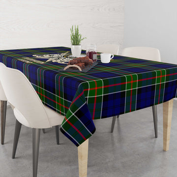 Colquhoun Modern Tartan Tablecloth with Clan Crest and the Golden Sword of Courageous Legacy