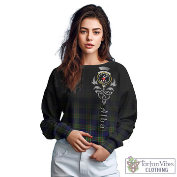 Colquhoun Modern Tartan Sweatshirt Featuring Alba Gu Brath Family Crest Celtic Inspired