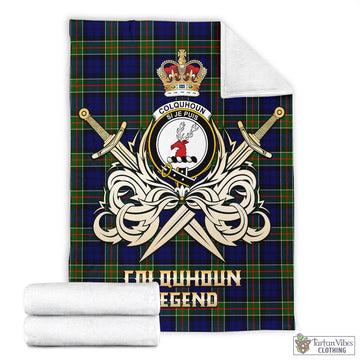 Colquhoun Modern Tartan Blanket with Clan Crest and the Golden Sword of Courageous Legacy