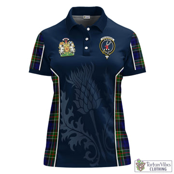 Colquhoun Modern Tartan Women's Polo Shirt with Family Crest and Scottish Thistle Vibes Sport Style
