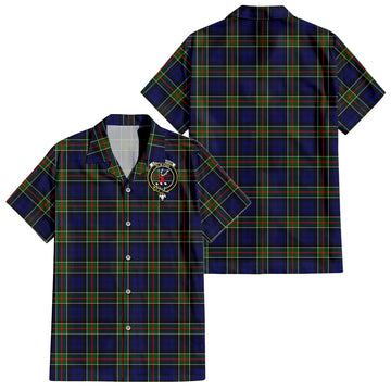Colquhoun Modern Tartan Short Sleeve Button Down Shirt with Family Crest