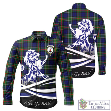 Colquhoun Modern Tartan Long Sleeve Button Up Shirt with Alba Gu Brath Regal Lion Emblem
