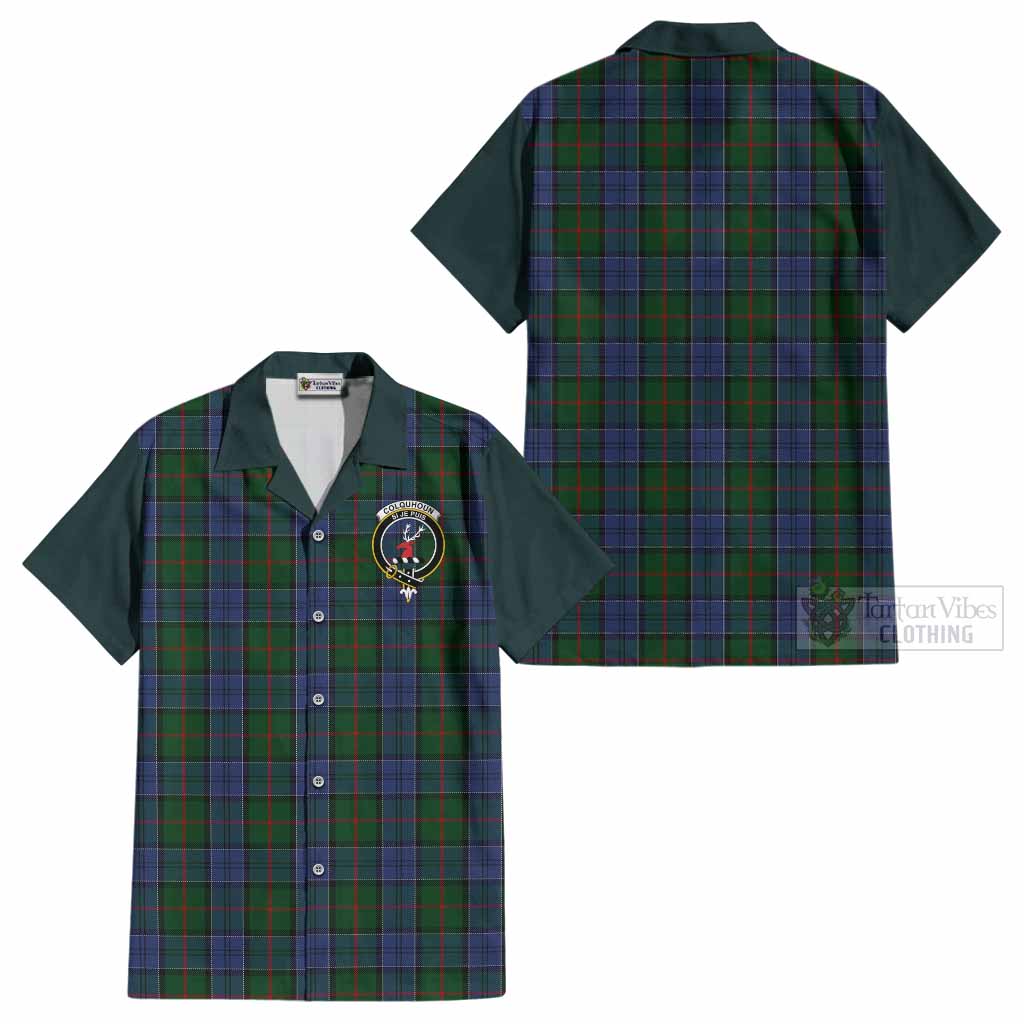 Colquhoun Tartan Accent Cotton Hawaiian Shirt with Family Crest