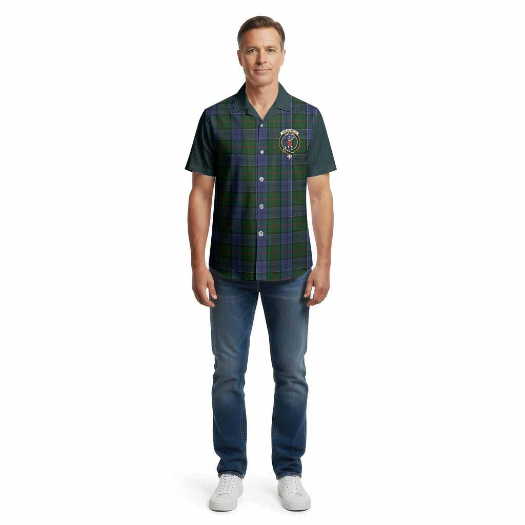 Colquhoun Tartan Accent Cotton Hawaiian Shirt with Family Crest