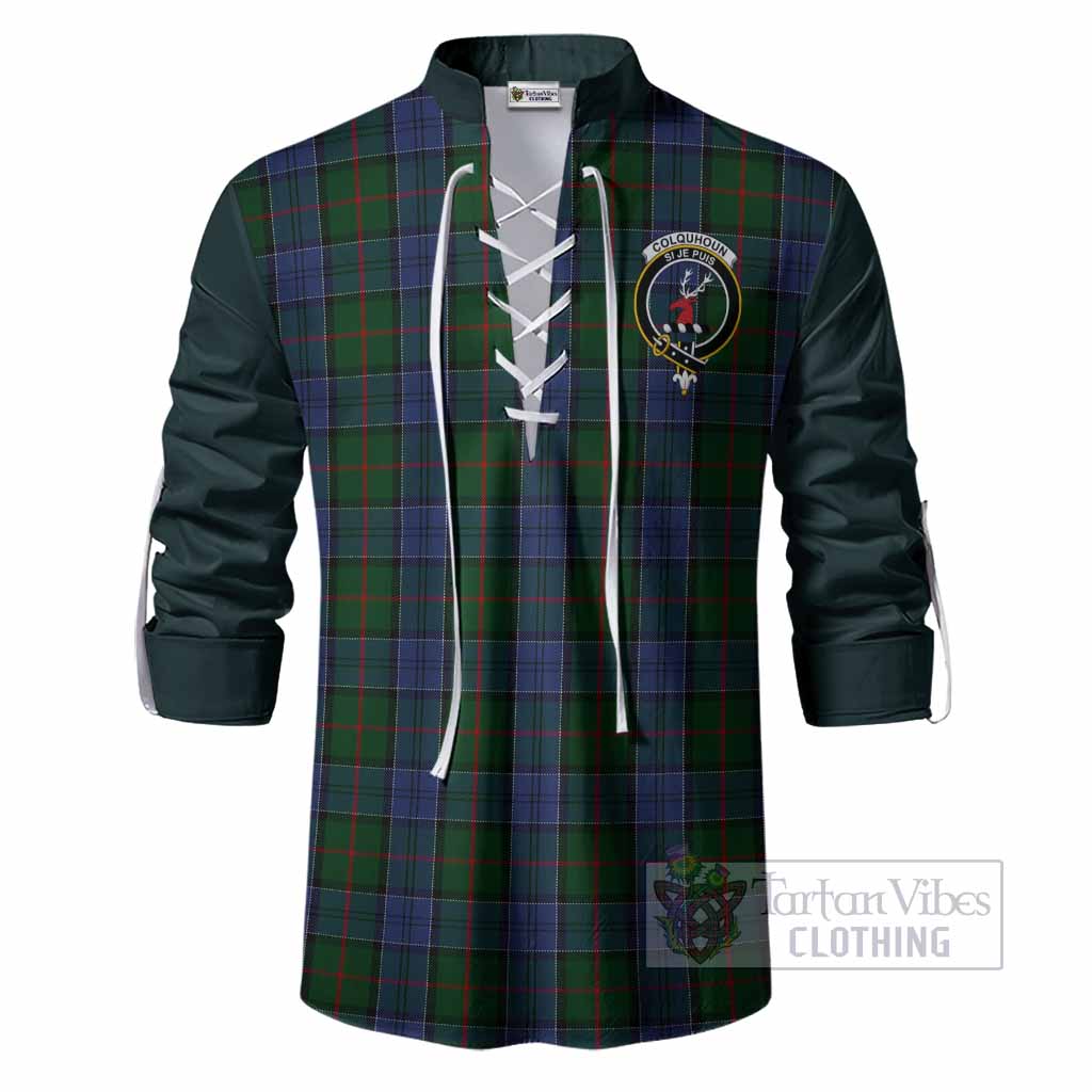 Colquhoun Tartan Accent Ghillie Shirt with Family Crest