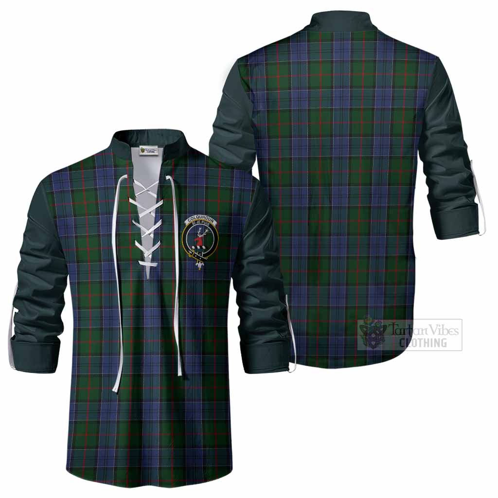 Colquhoun Tartan Accent Ghillie Shirt with Family Crest