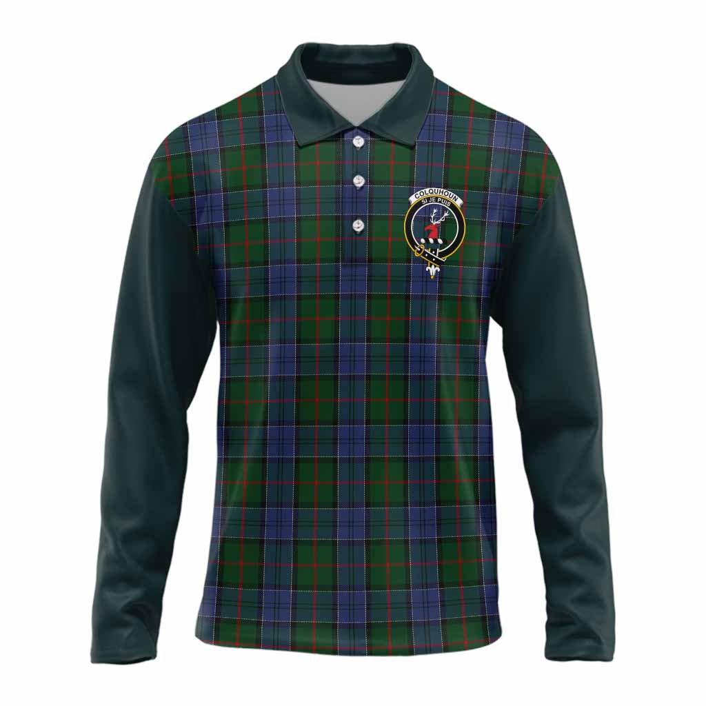 Colquhoun Tartan Accent Long Sleeve Polo Shirt with Family Crest