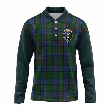 Colquhoun Tartan Accent Long Sleeve Polo Shirt with Family Crest