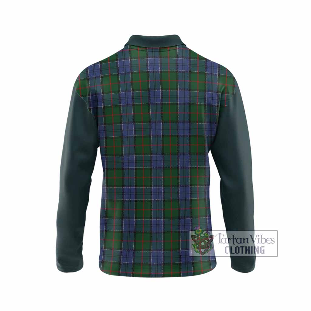 Colquhoun Tartan Accent Long Sleeve Polo Shirt with Family Crest