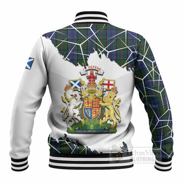 Colquhoun Tartan Baseball Jacket with Family Crest and Lion Rampant Grunge Style