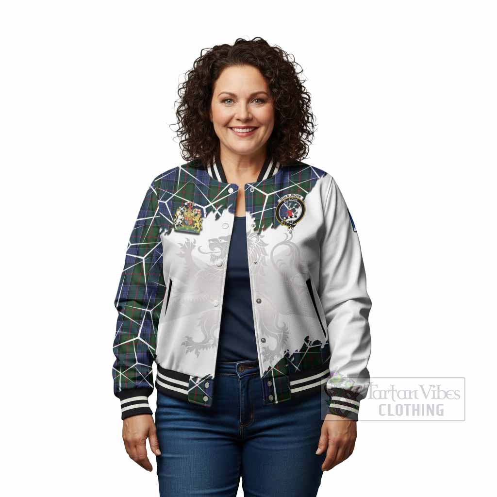 Colquhoun Tartan Baseball Jacket with Family Crest and Lion Rampant Grunge Style