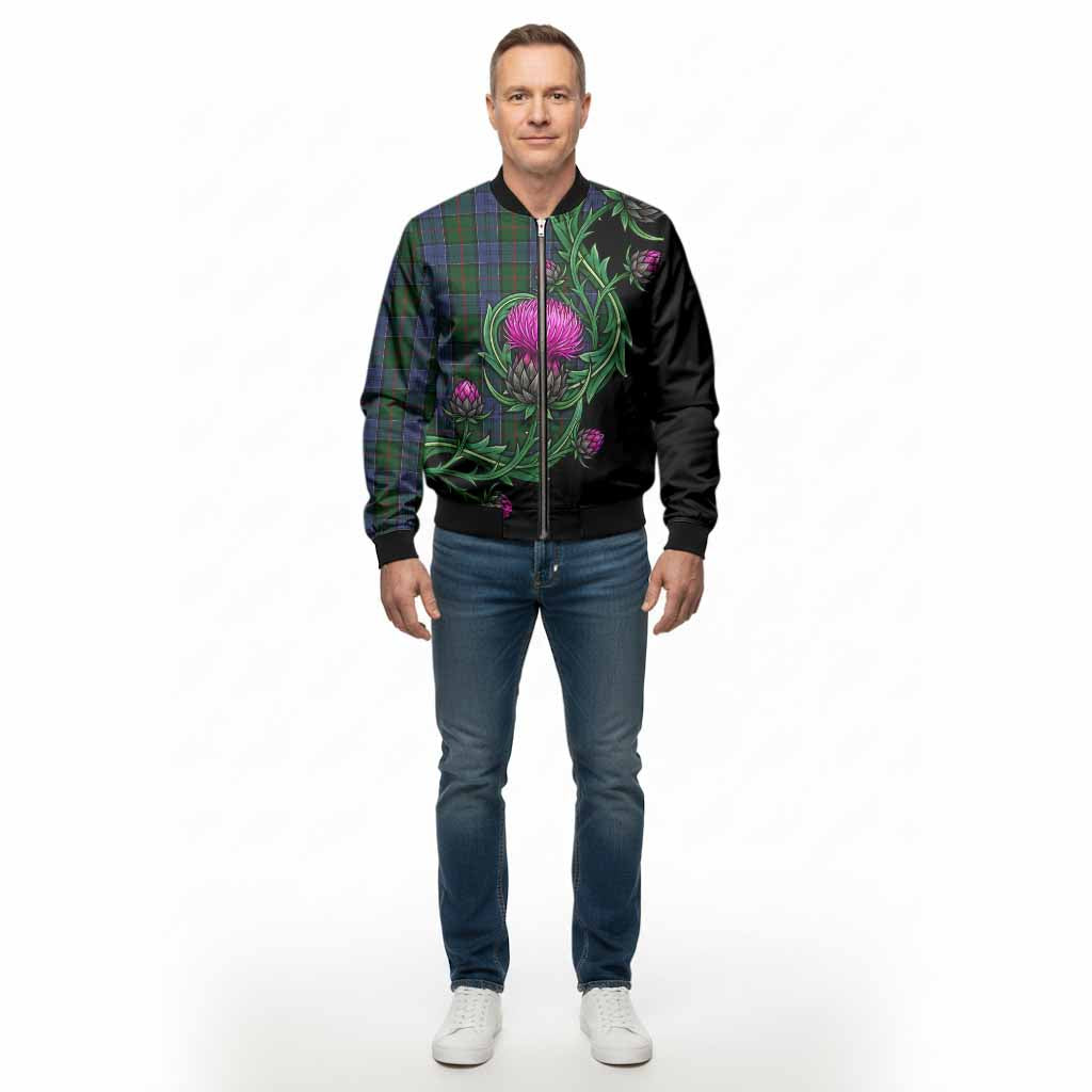 Colquhoun Tartan Bomber Jacket Resilient Scottish Thistle - Tartan Vibes Clothing