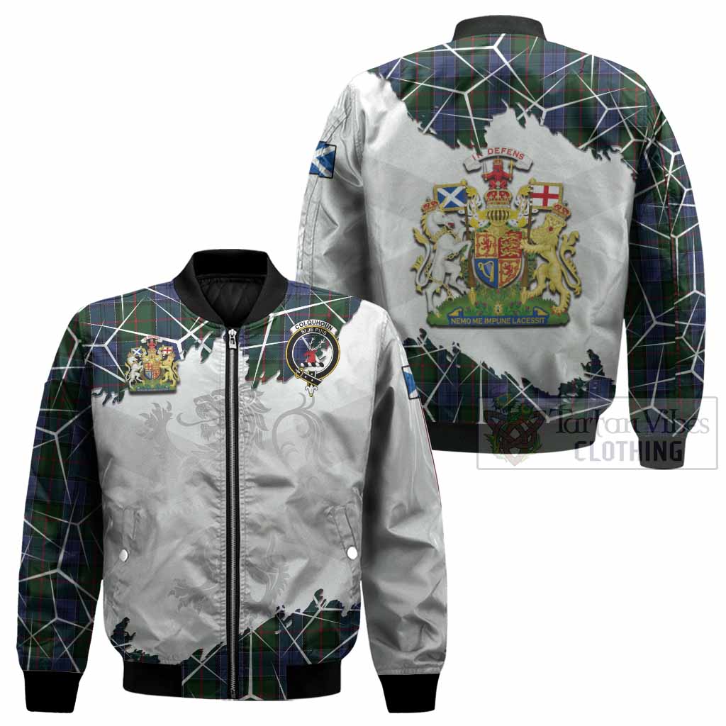 Colquhoun Tartan Bomber Jacket with Family Crest and Lion Rampant Grunge Style