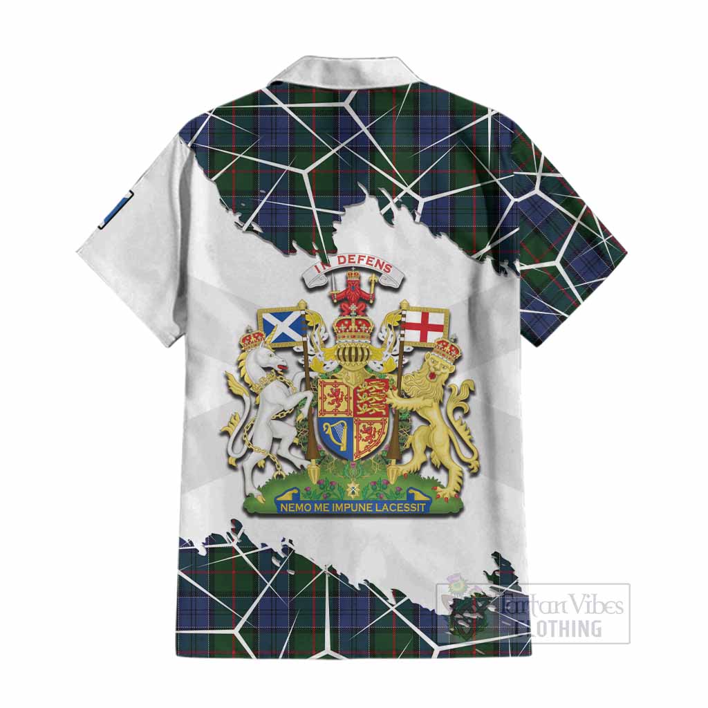 Colquhoun Tartan Cotton Hawaiian Shirt with Family Crest and Lion Rampant Grunge Style