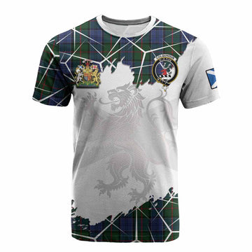 Colquhoun Tartan Cotton T-shirt with Family Crest and Lion Rampant Grunge Style