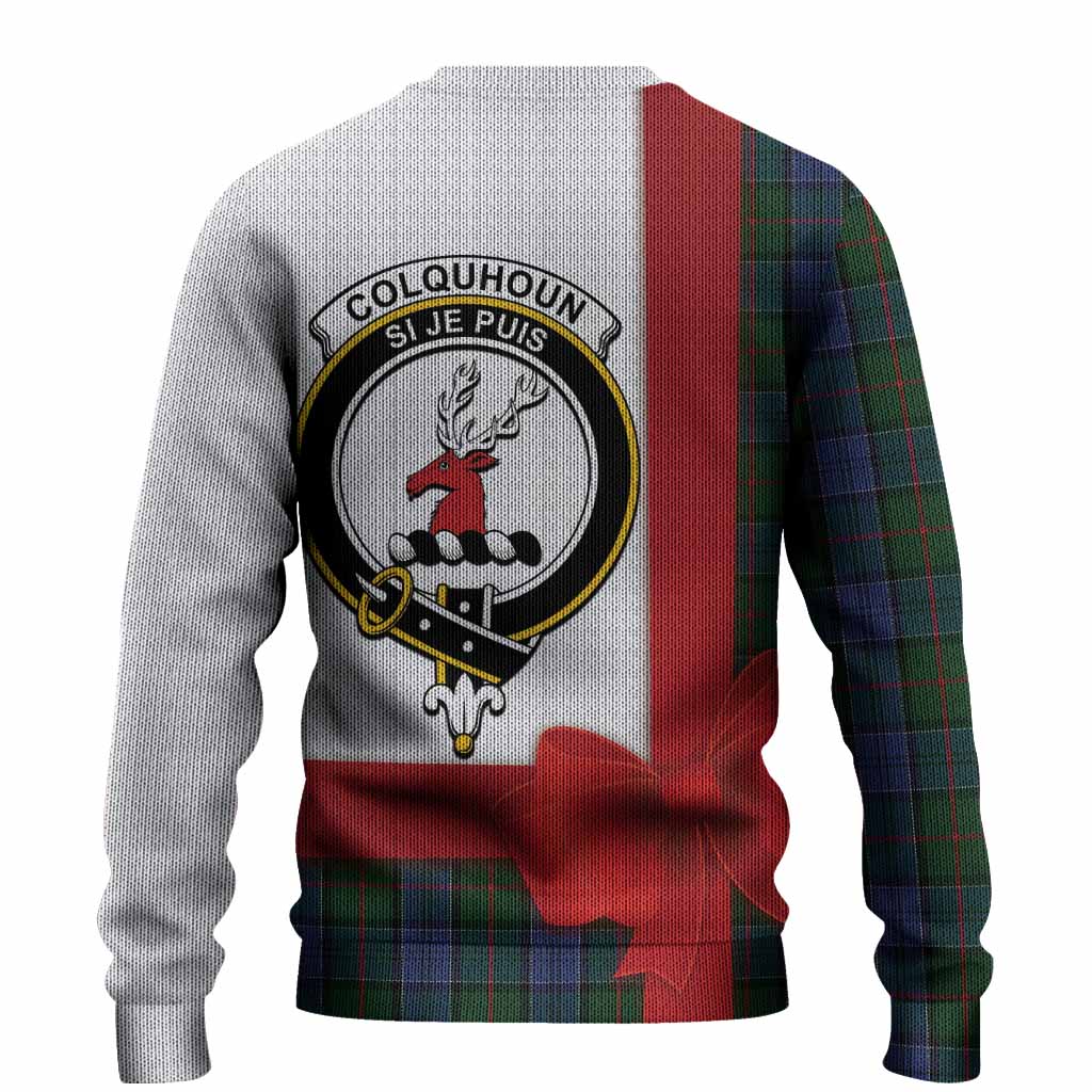 Colquhoun Tartan Crest Christmas Christmas Ugly Sweater Highland Cow Bagpipes Coquette Bow Style